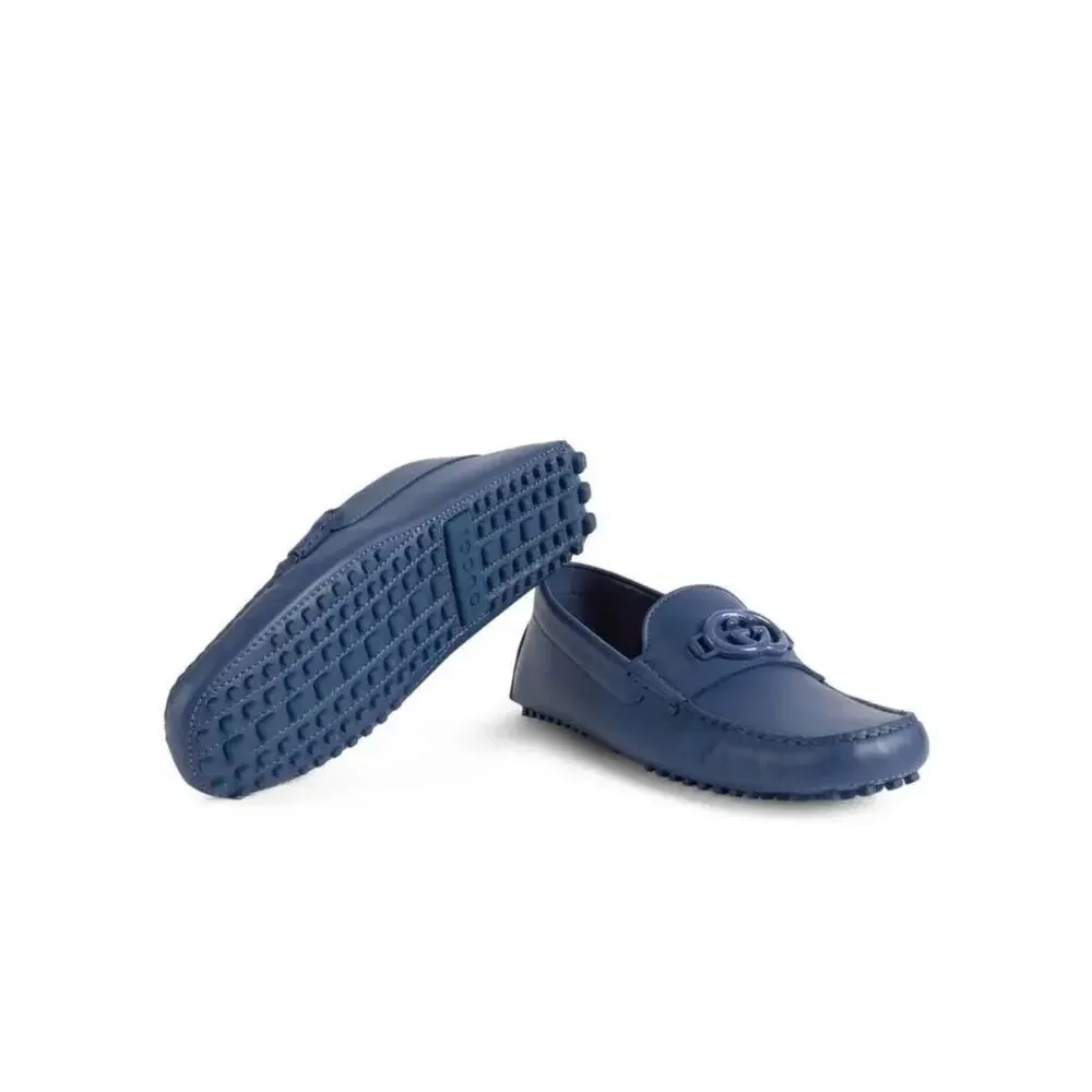 NIB Gucci GG Interlocking G Loafer G 8 US 8.5 Blue Driver moccasins Shoes